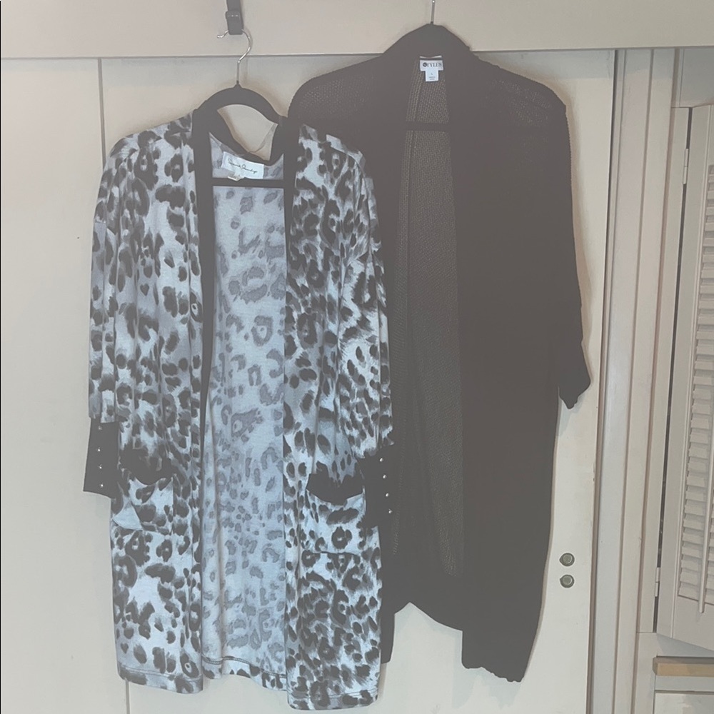 French Laundry Leopard Print and Stylus Black netted Cardigan bundle size large